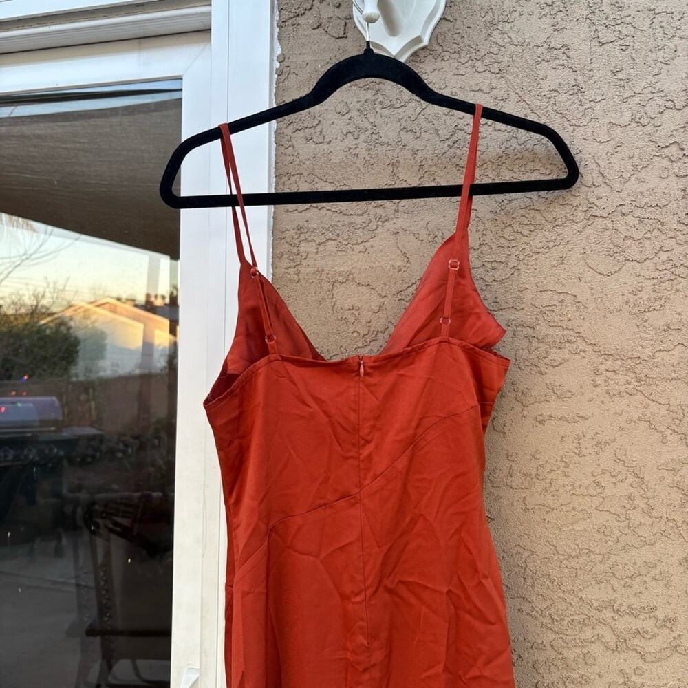 D&M orange silky shift dress with thigh slit, women's size small